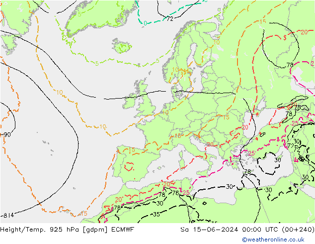 Height/Temp. 925 hPa ECMWF sab 15.06.2024 00 UTC