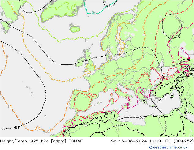 Height/Temp. 925 hPa ECMWF sab 15.06.2024 12 UTC