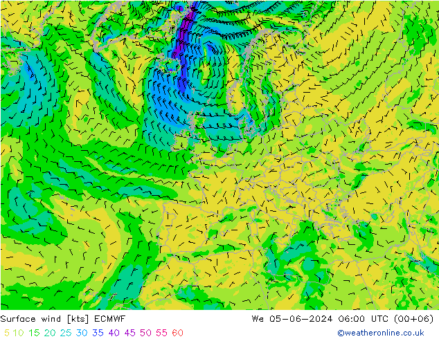 Viento 10 m ECMWF mié 05.06.2024 06 UTC