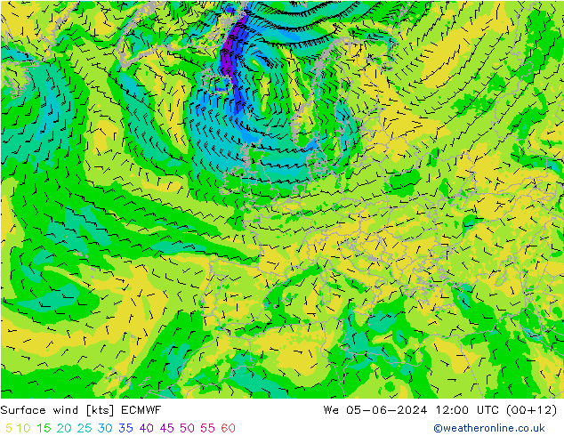 Rüzgar 10 m ECMWF Çar 05.06.2024 12 UTC