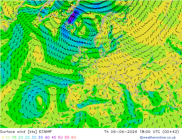 Wind 10 m ECMWF do 06.06.2024 18 UTC