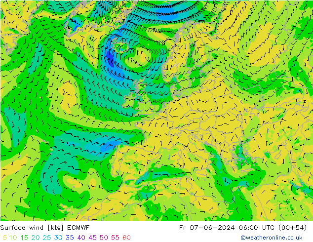 Bodenwind ECMWF Fr 07.06.2024 06 UTC