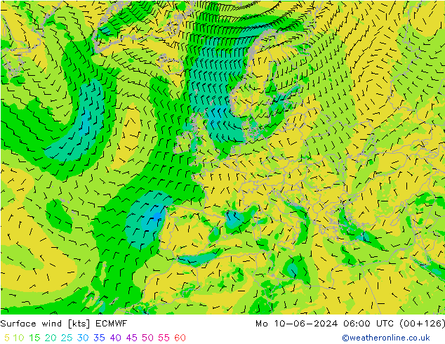 Surface wind ECMWF Mo 10.06.2024 06 UTC