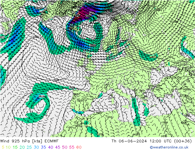 Rüzgar 925 hPa ECMWF Per 06.06.2024 12 UTC