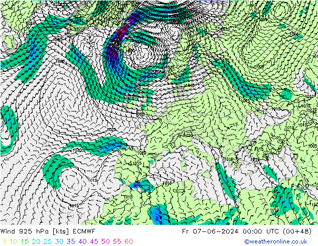 Wind 925 hPa ECMWF Fr 07.06.2024 00 UTC