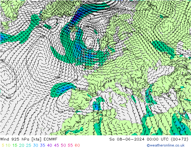 Vent 925 hPa ECMWF sam 08.06.2024 00 UTC