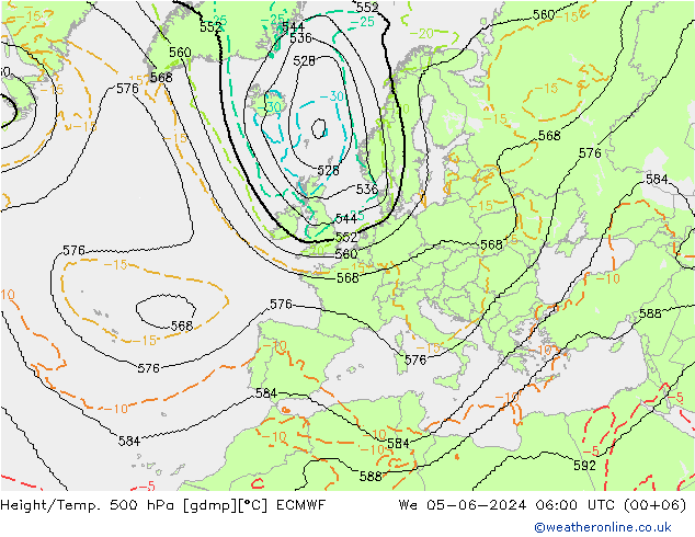 Height/Temp. 500 hPa ECMWF We 05.06.2024 06 UTC