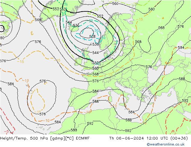 Geop./Temp. 500 hPa ECMWF jue 06.06.2024 12 UTC