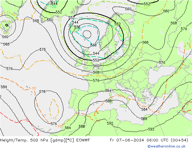 Height/Temp. 500 hPa ECMWF ven 07.06.2024 06 UTC