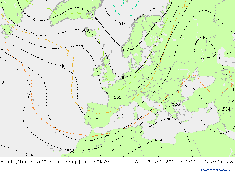 Height/Temp. 500 hPa ECMWF We 12.06.2024 00 UTC