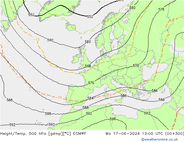 Height/Temp. 500 hPa ECMWF Mo 17.06.2024 12 UTC