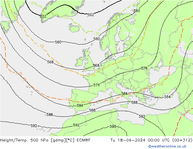 Height/Temp. 500 hPa ECMWF 星期二 18.06.2024 00 UTC