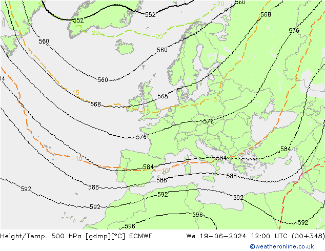 Height/Temp. 500 гПа ECMWF ср 19.06.2024 12 UTC