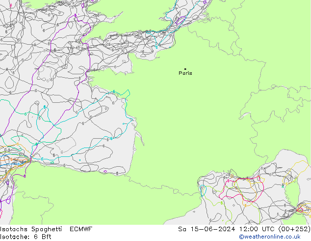 Isotachen Spaghetti ECMWF za 15.06.2024 12 UTC