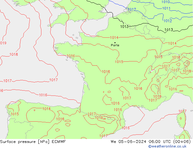 Pressione al suolo ECMWF mer 05.06.2024 06 UTC