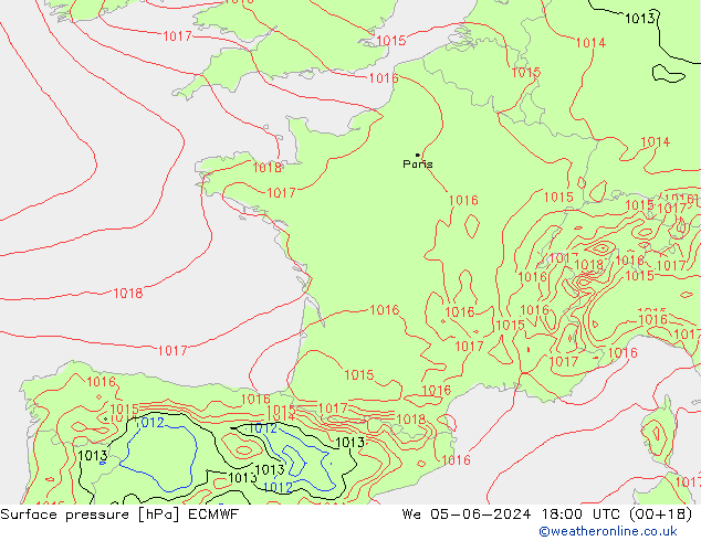 Atmosférický tlak ECMWF St 05.06.2024 18 UTC