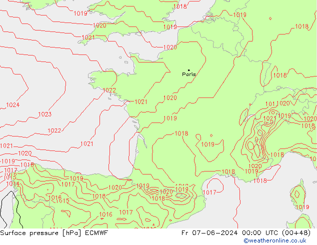 Presión superficial ECMWF vie 07.06.2024 00 UTC