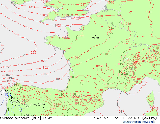 Surface pressure ECMWF Fr 07.06.2024 12 UTC