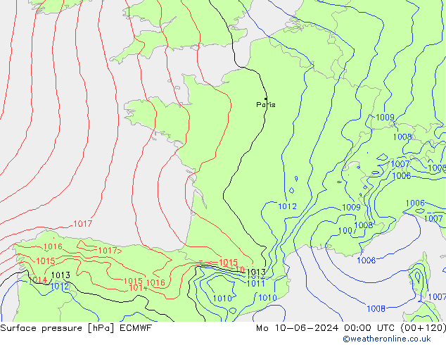 Luchtdruk (Grond) ECMWF ma 10.06.2024 00 UTC