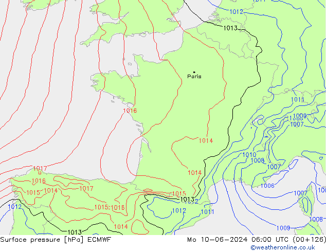 ciśnienie ECMWF pon. 10.06.2024 06 UTC