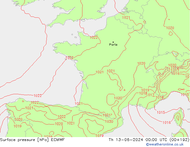 Presión superficial ECMWF jue 13.06.2024 00 UTC