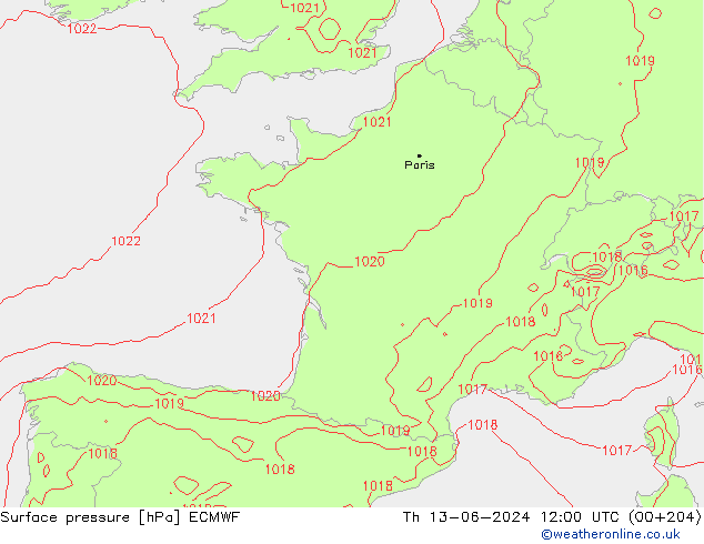 ciśnienie ECMWF czw. 13.06.2024 12 UTC