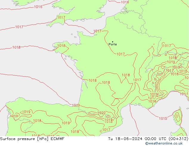 Surface pressure ECMWF Tu 18.06.2024 00 UTC