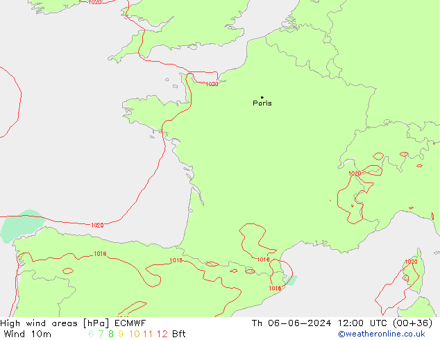 High wind areas ECMWF  06.06.2024 12 UTC