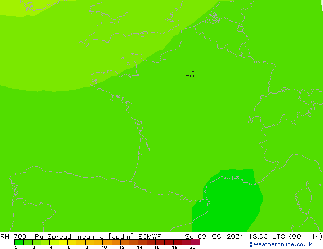 RV 700 hPa Spread ECMWF zo 09.06.2024 18 UTC