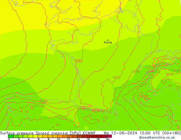 pression de l'air Spread ECMWF mer 12.06.2024 12 UTC