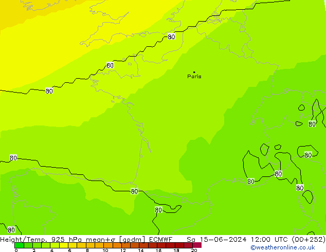 Geop./Temp. 925 hPa ECMWF sáb 15.06.2024 12 UTC