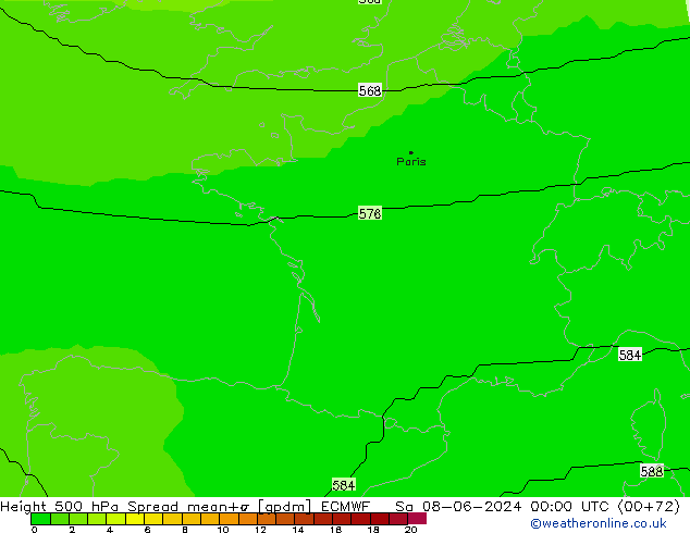 500 hPa Yüksekliği Spread ECMWF Cts 08.06.2024 00 UTC