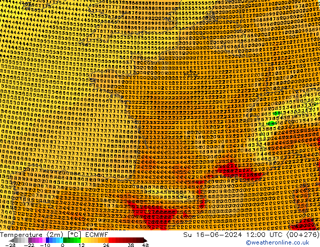 Temperatuurkaart (2m) ECMWF zo 16.06.2024 12 UTC