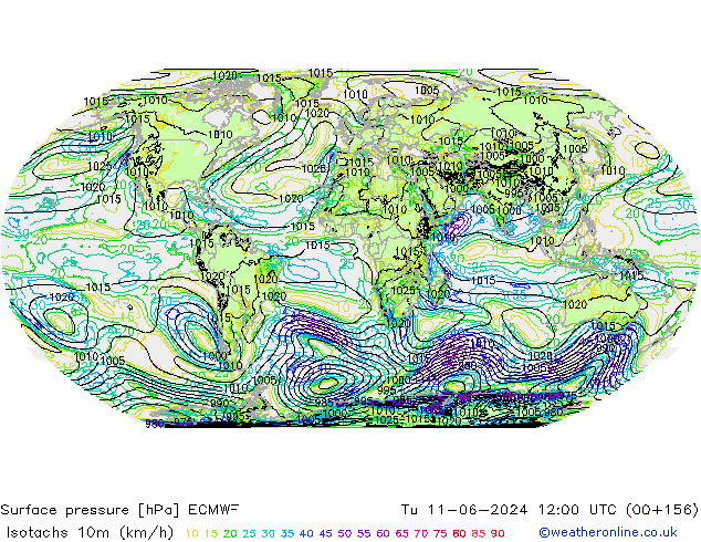 Isotachs (kph) ECMWF mar 11.06.2024 12 UTC