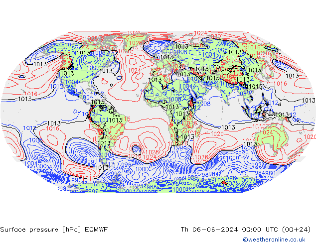 Surface pressure ECMWF Th 06.06.2024 00 UTC