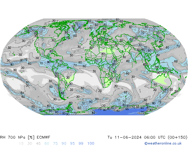 Humidité rel. 700 hPa ECMWF mar 11.06.2024 06 UTC