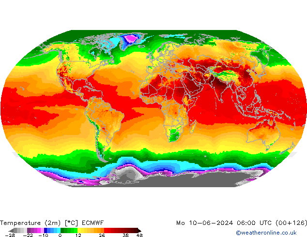 Temperatuurkaart (2m) ECMWF ma 10.06.2024 06 UTC