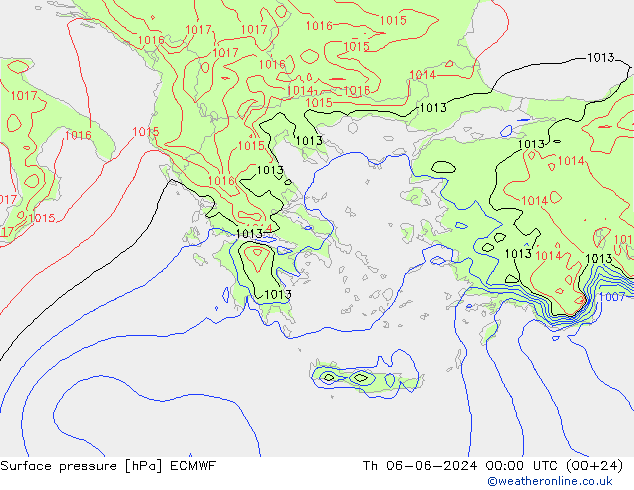 Surface pressure ECMWF Th 06.06.2024 00 UTC