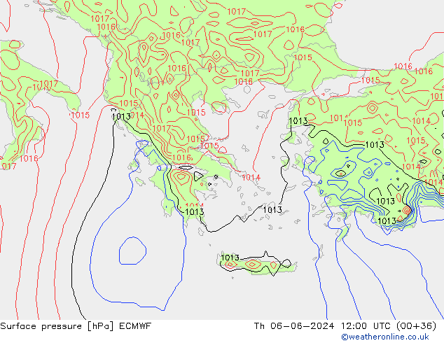 Surface pressure ECMWF Th 06.06.2024 12 UTC