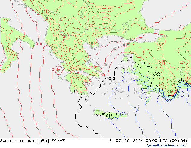pressão do solo ECMWF Sex 07.06.2024 06 UTC