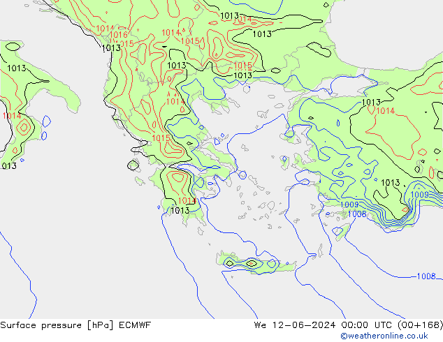 Pressione al suolo ECMWF mer 12.06.2024 00 UTC