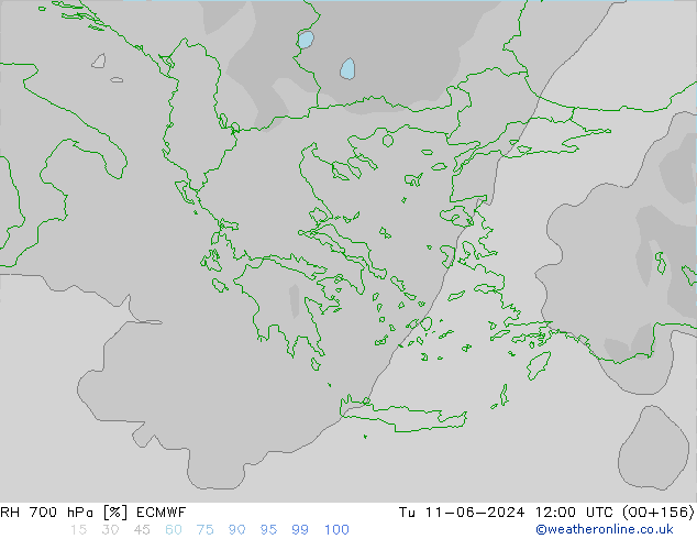 Humedad rel. 700hPa ECMWF mar 11.06.2024 12 UTC