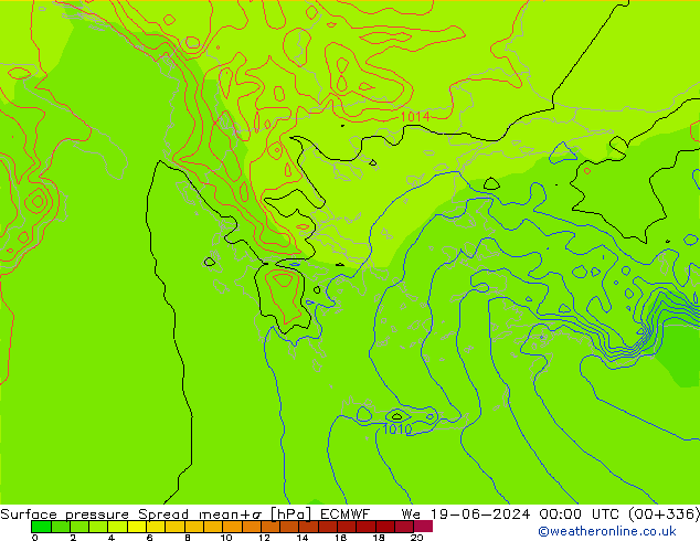 pression de l'air Spread ECMWF mer 19.06.2024 00 UTC