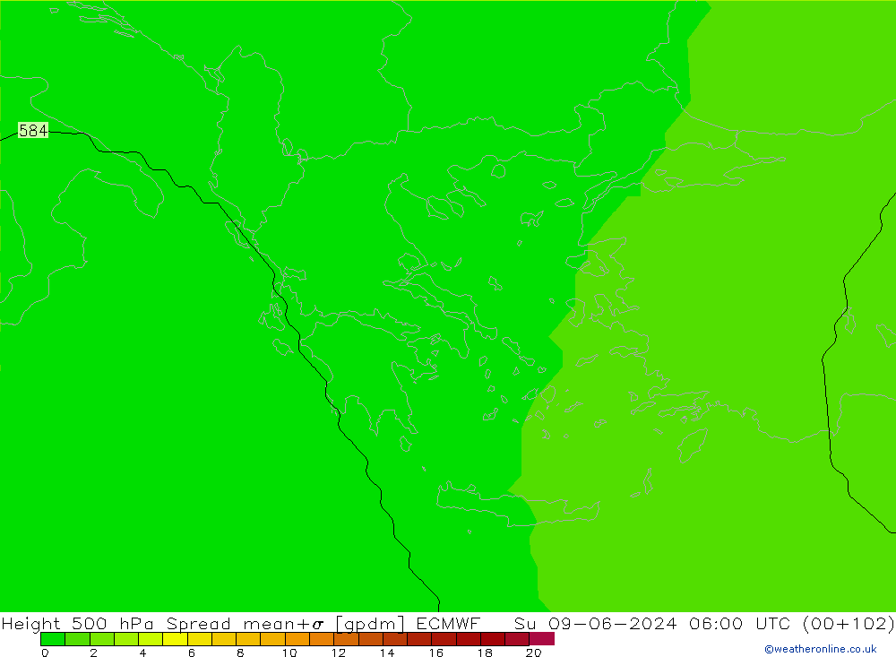 Height 500 hPa Spread ECMWF Su 09.06.2024 06 UTC