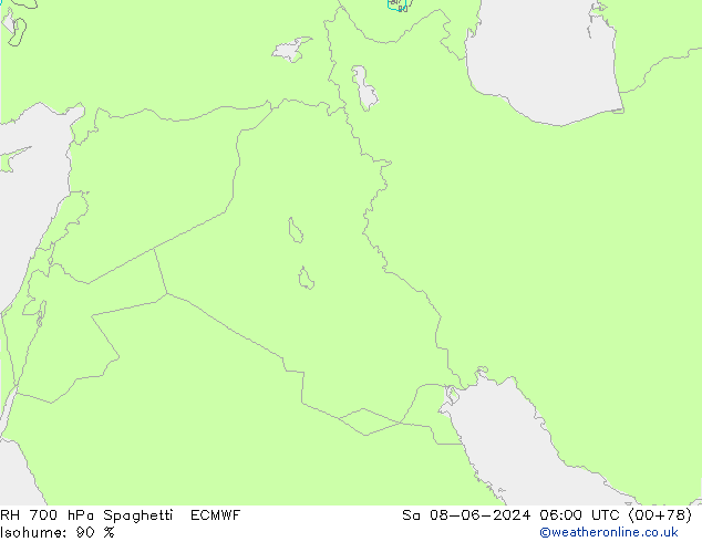 RH 700 гПа Spaghetti ECMWF сб 08.06.2024 06 UTC