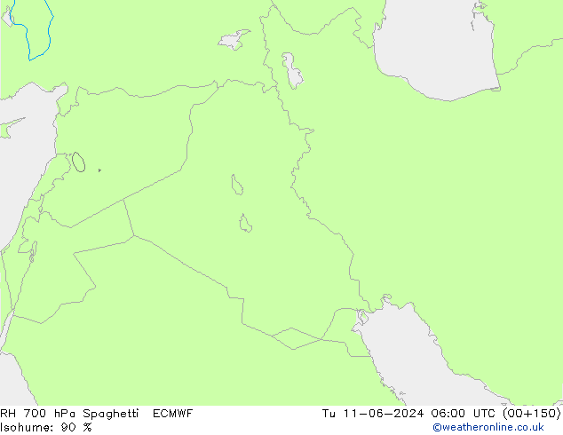 RH 700 гПа Spaghetti ECMWF вт 11.06.2024 06 UTC