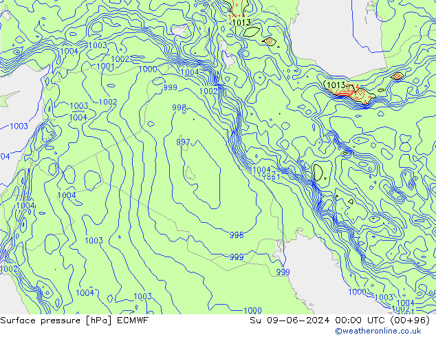 Luchtdruk (Grond) ECMWF zo 09.06.2024 00 UTC