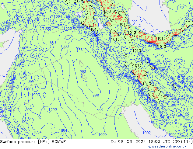 Surface pressure ECMWF Su 09.06.2024 18 UTC