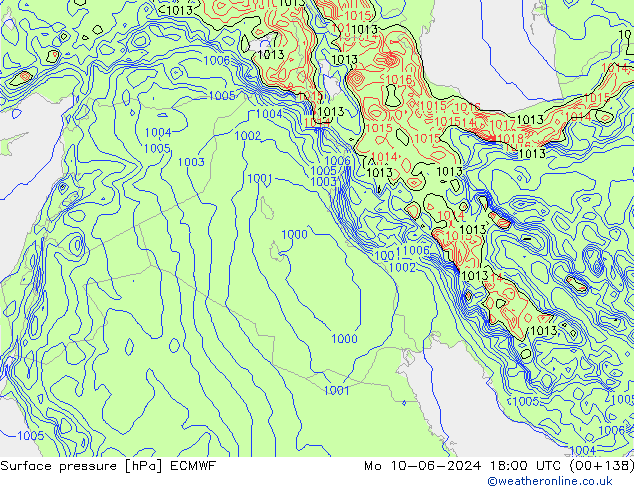 Pressione al suolo ECMWF lun 10.06.2024 18 UTC