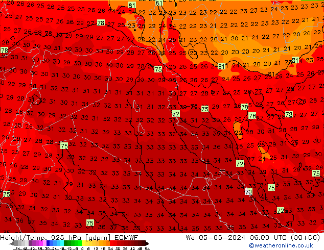 Height/Temp. 925 гПа ECMWF ср 05.06.2024 06 UTC